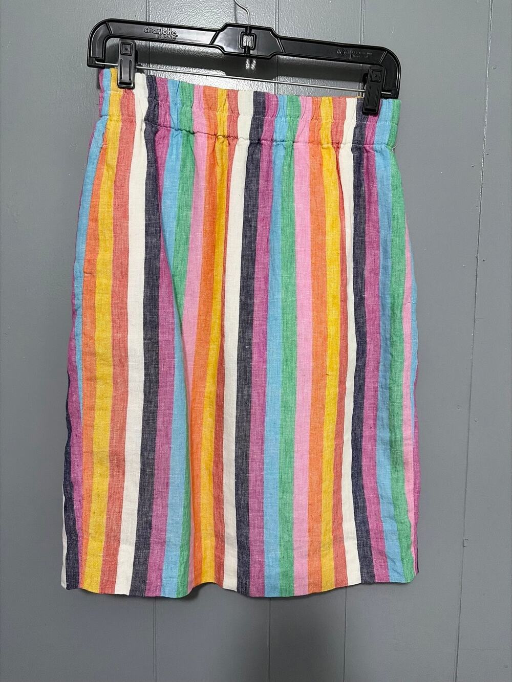J. Crew Rainbow Stripe Pull On Linen Preppy Summer Resortwear Straight Skirt XST